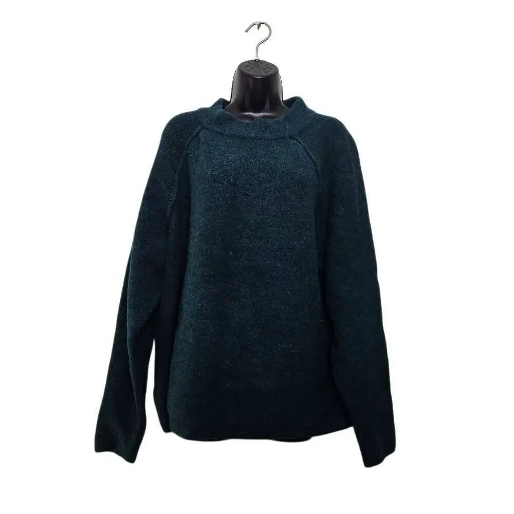 Free People Sweater Size Large Bubble Crew Mock Neck Cozy Fall Dark Green